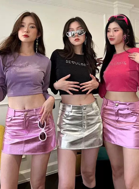 F7278任3件包邮外贸欧美小女生半身裙新款高腰A字裙显瘦包臀短裙