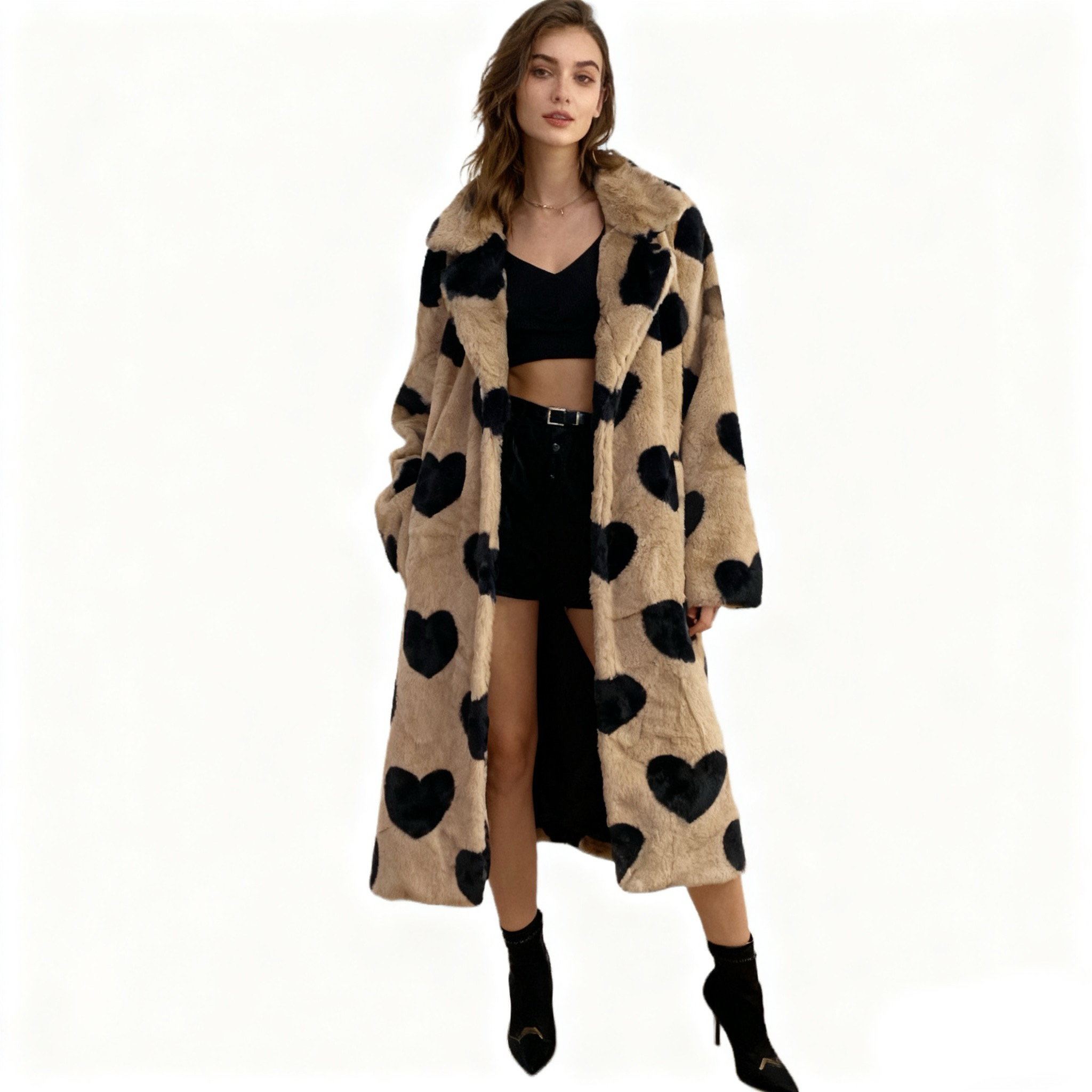 KK5145任3件包邮外贸欧美毛绒大衣秋冬翻领宽松中长款加厚外套女