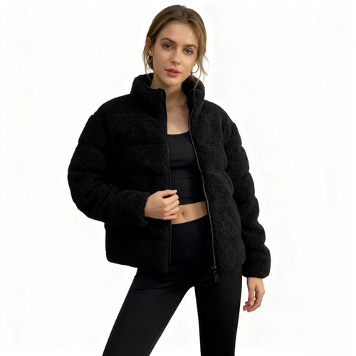 D4450任3件包邮外贸欧美单女士毛绒棉衣冬季新款立领拉链短款棉服