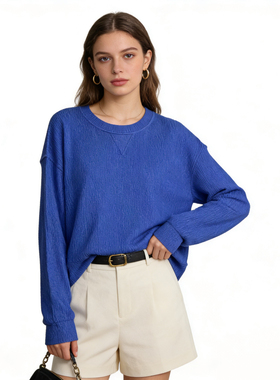 B5650外贸欧美学院风女生卫衣新款圆领套头宽松短款休闲上衣