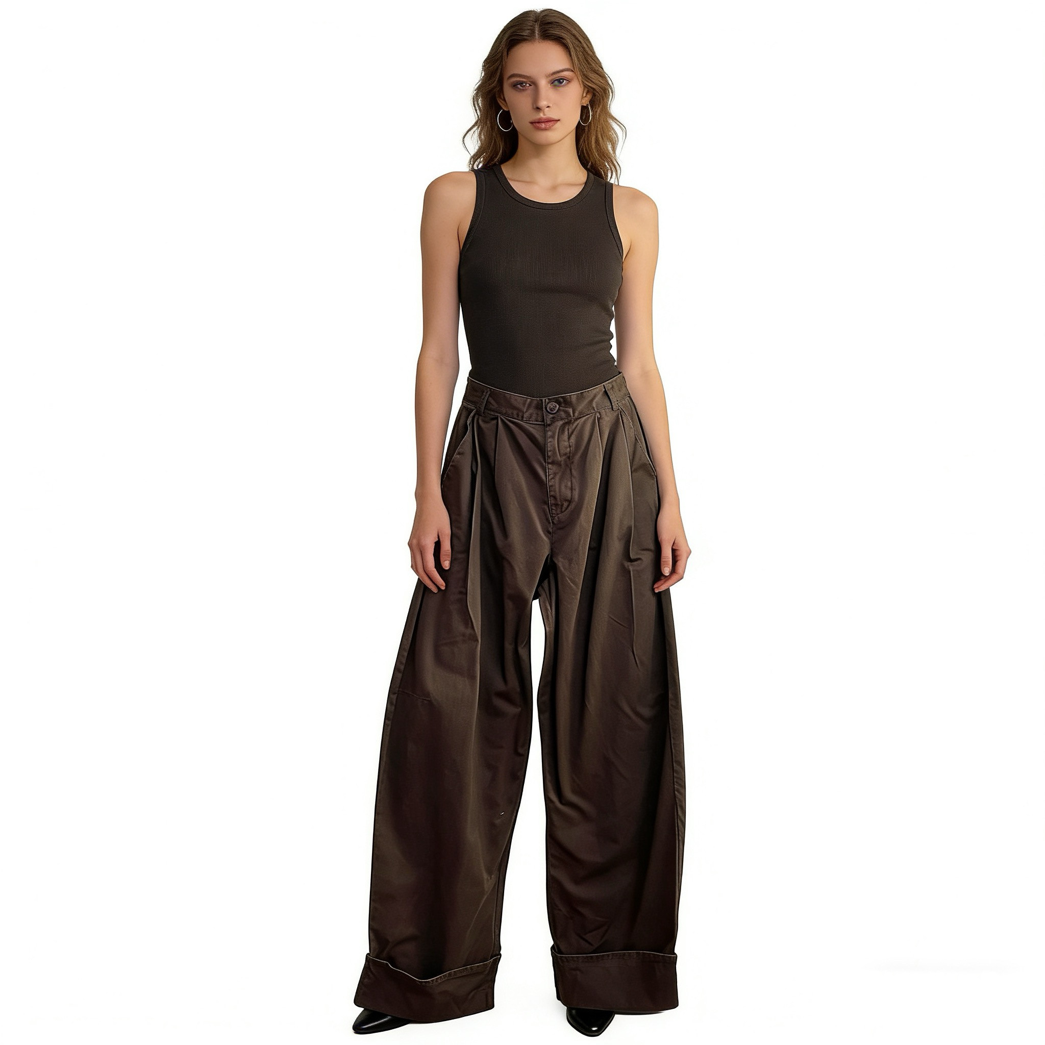 KK7803外贸欧美女士休闲裤新款高腰宽松显瘦翻边时尚哈伦裤 - 女神外贸出品