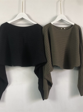 BB1027任3件包邮外贸欧美女士短款毛衣冬季新款圆领蝙蝠袖针织衫