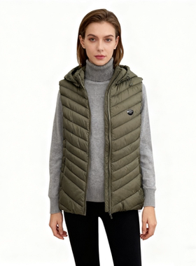 L4539任3件包邮外贸欧美单女士棉马夹新款立领连帽无袖百搭马甲