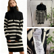 包邮 外贸欧美女士中长款 针织衫 KK4309任3件 秋冬新款 翻领条纹毛衣