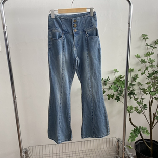 牛仔裤 外贸日单女装 秋季 新款 C2780任3件 高腰三粒扣开叉喇叭裤 包邮