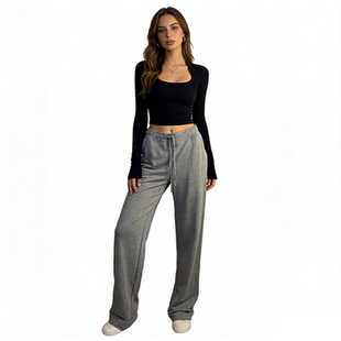 长裤 松紧腰系带抓绒百搭直筒裤 新款 J4585外贸欧美单休闲运动裤