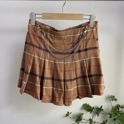 G6435任3件包邮外贸日单女生格子半身裙新款高腰显瘦A字裙JK短裙