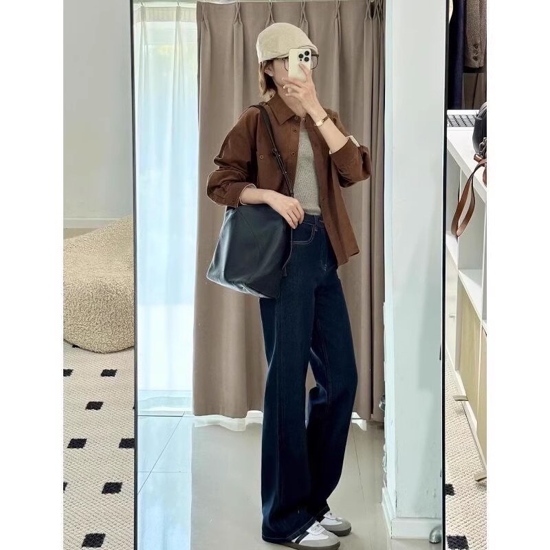ABLEJEANS女牛仔裤高腰宽松拖地