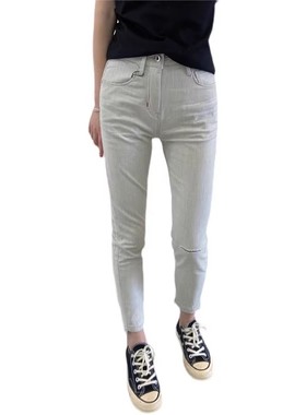 ABLE JEANS白色女牛仔裤潮牌新品春季弹力立体男朋友修身小脚九分