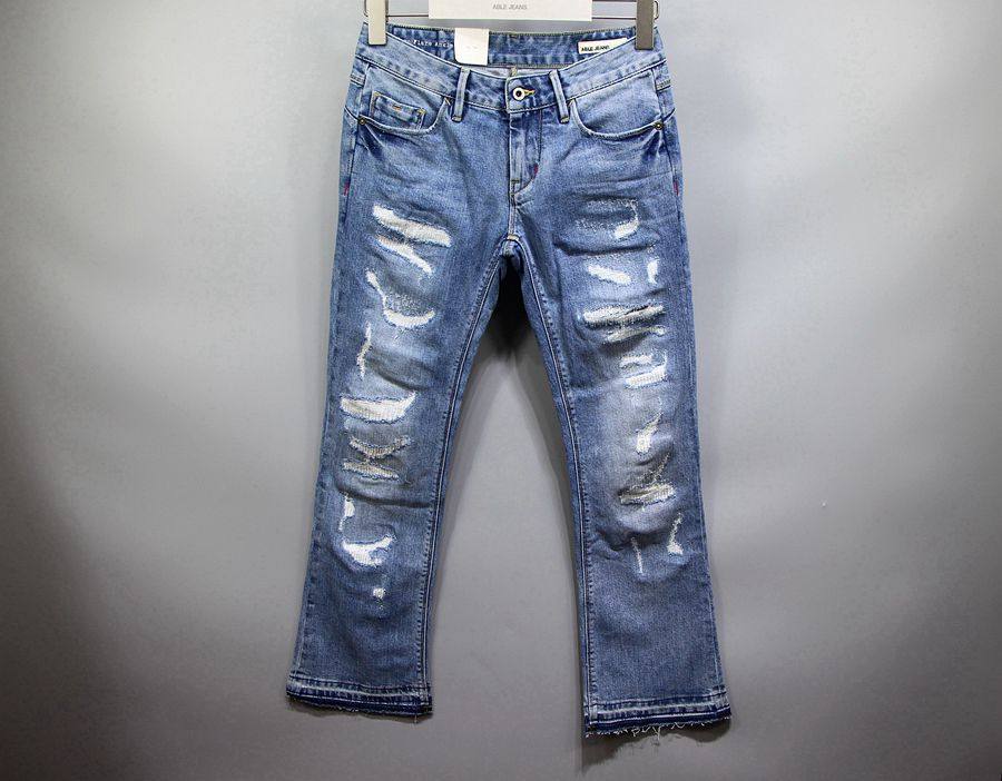able jeans女士牛仔裤潮牌春夏新品浅色高腰宽松显瘦破洞九分女裤