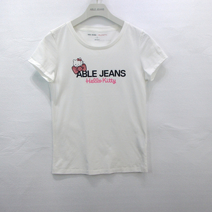 全棉圆领印花透气舒适潮流T百搭半袖 体恤新品 JEANS女士短袖 ABLE