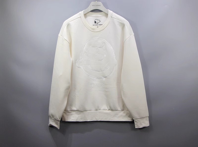 史努比高端联名款ABLE JEANS圆领白色刺绣印花长袖卫衣外套上衣