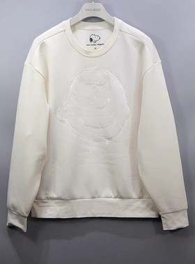 史努比高端联名款ABLE JEANS圆领白色刺绣印花长袖卫衣外套上衣