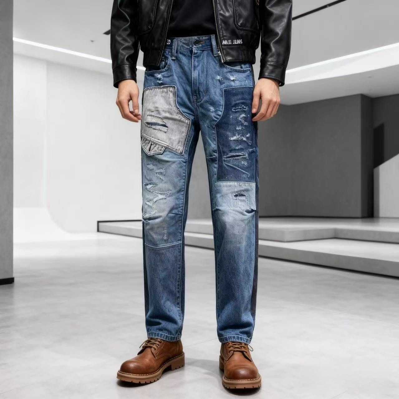 ABLE JEANS男牛仔裤春季时尚立体滑板中国想象拼接复古休闲男裤潮