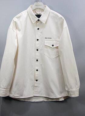 春季新款ABLE JEANS男士衬衫白色宽松休闲长袖衬衣青年百搭潮上衣