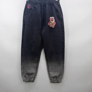 ABLE JEANS女士牛仔裤新品草莓熊联名款松紧腰渐变色宽松束脚长裤