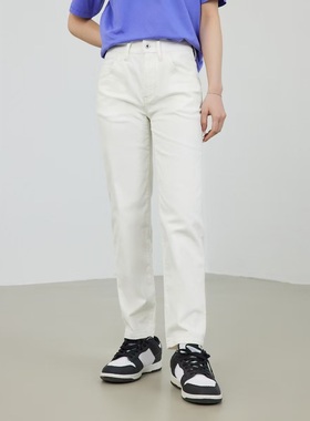 ABLE JEANS女士牛仔裤秋白色立体高腰宽松萝卜裤潮流百搭休闲女裤
