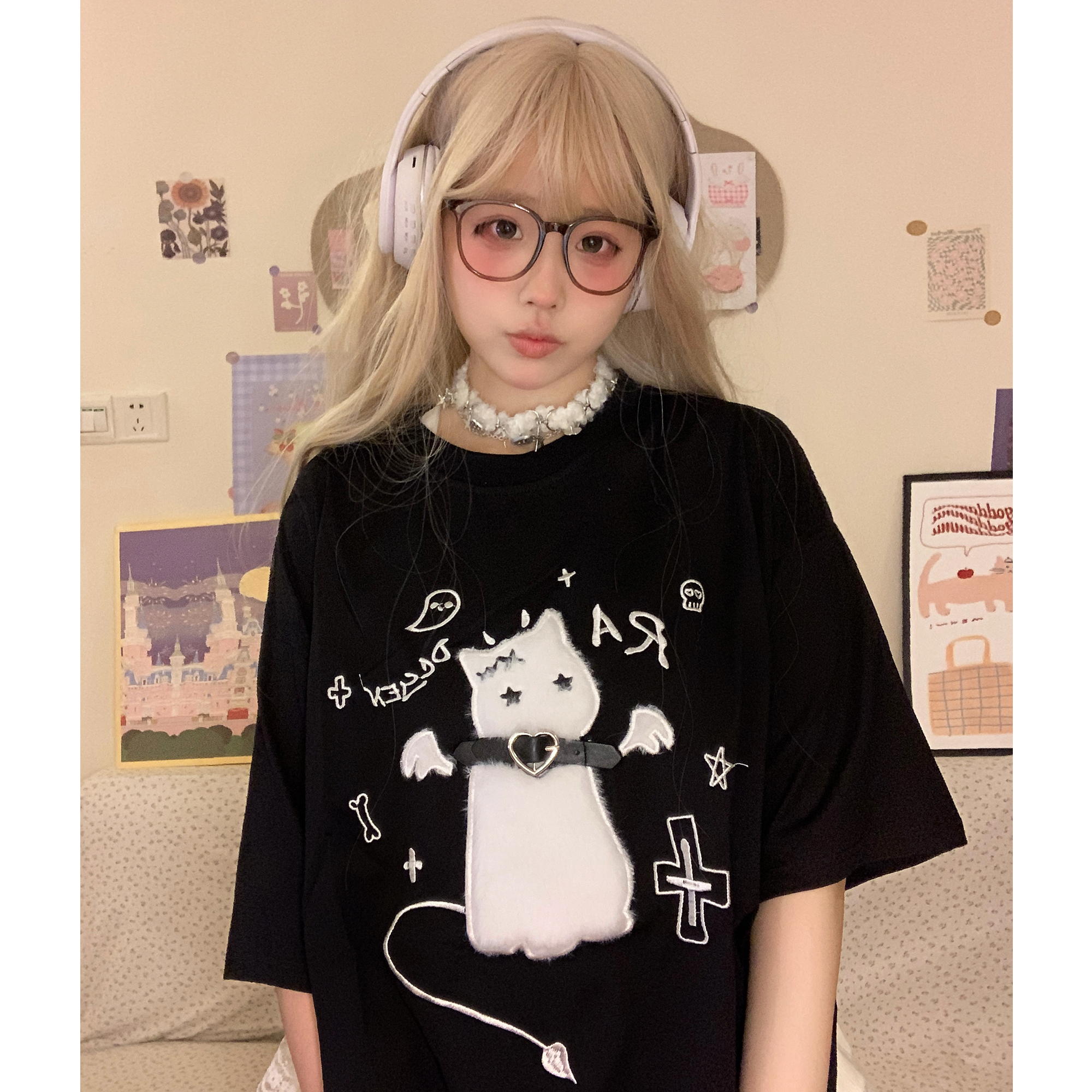 日系亚文化猫猫情侣短袖T恤