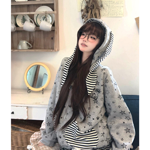 TUDOU土豆猫y2k亚文化星星连帽卫衣外套女宽松2026新款早春上衣