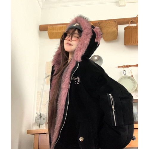 土豆猫甜酷座山雕连帽外套女宽松