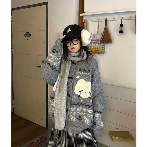 土豆猫韩系低饱和开衫毛衣外套女