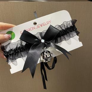 颈部装饰蕾丝飘带细窄女锁小铃铛项链饰品配饰脖子伤疤项圈圣诞节