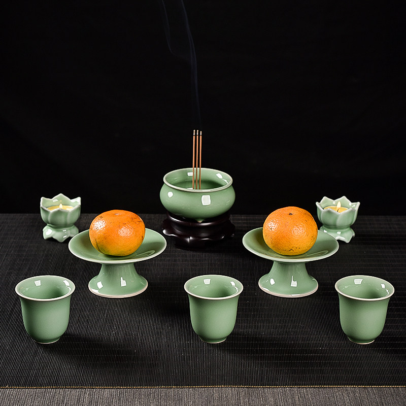青瓷香炉家用室内香薰炉供奉插香炉烛台果盘水杯套装佛具上香通用,家居饰品,香薰炉,淘宝优惠券,粉丝福利购,淘宝优惠卷