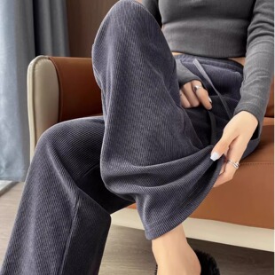 雪尼尔阔腿裤女梨形报恩裤秋冬羊羔绒裤小个子加厚加绒裤女休闲裤