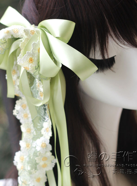 绿色韩国手工发夹蕾丝蝴蝶结
