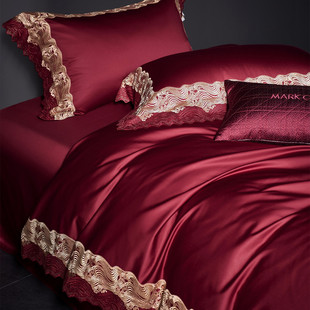 厂家直发 蕾丝花边长绒棉四件套结婚床单被套婚庆床品 缦华礼赞