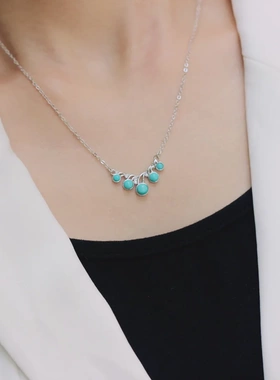 s925纯银镶天然原矿湖北绿松石项链一体链高瓷蓝松石项链直播