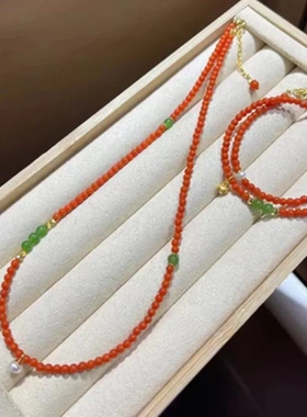 天然南红小米珠项链3mm中国风锁骨链柿子红气质显白新春款颈链