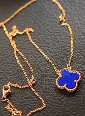 天然原矿青金石经典四叶草吊坠s925纯通体银镀金镶嵌简约锁骨链女