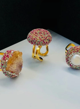 原创设计款戒指手工镶嵌彩色密集小圆珠小众不撞款时尚个性女戒指