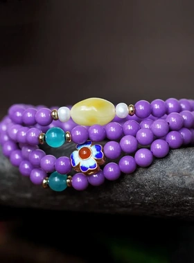 天然原矿紫云母石佛珠6mm108颗手串原创DIY民族风女手链简约时尚