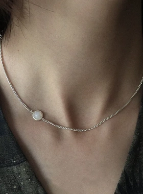 董洁同款S925纯银灰玛瑙短项链 简约个性磨砂手工肌理质感锁骨链
