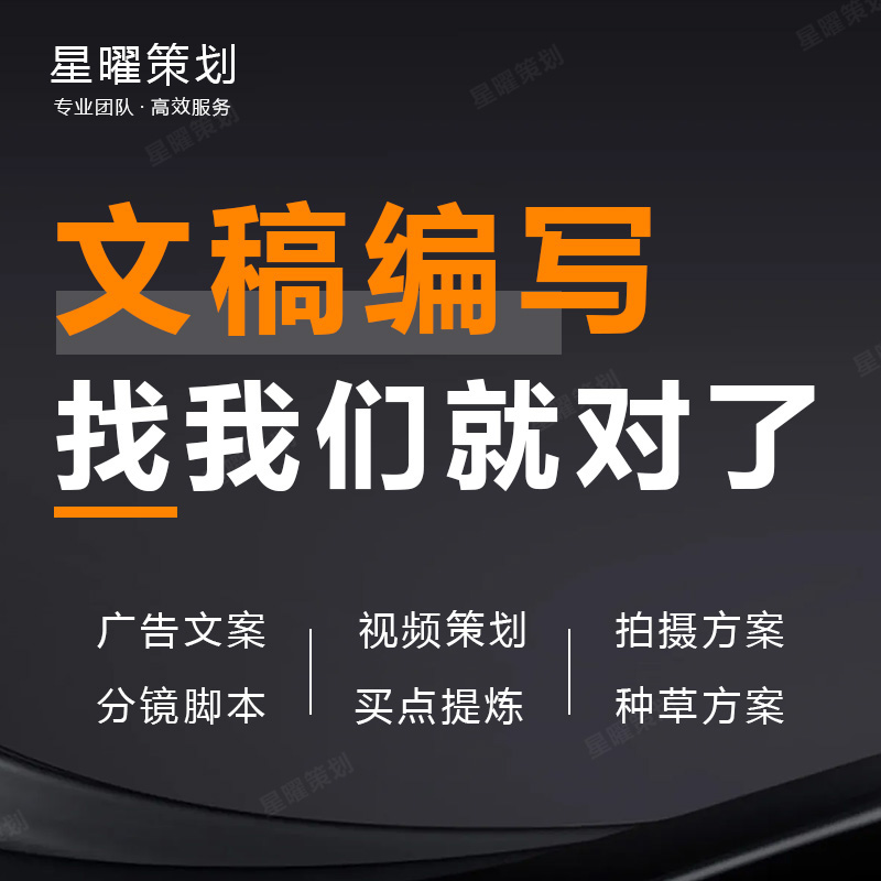 专业文稿编写策划服务广告文案视频拍摄方案分镜脚本一站式