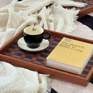 树 岛Tree皮质托盘手工编织首饰BV餐桌茶几床头柜收纳高级感摆件