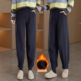 加绒加厚毛呢灯笼裤女秋冬高腰宽松呢子镰刀裤休闲哈伦奶奶萝卜裤