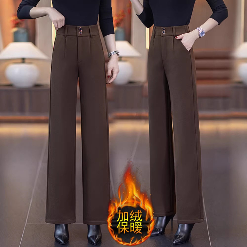 加绒毛呢西装直筒裤女2025秋冬季新款高腰显瘦加厚休闲窄版阔腿裤