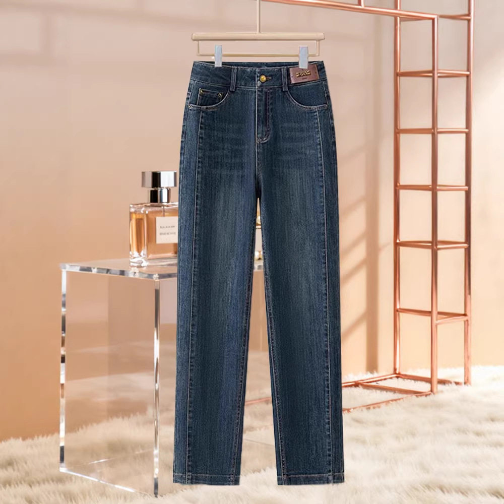 窄版直筒牛仔裤女冬季2025年新款小个子高腰修身显瘦九分烟管裤子