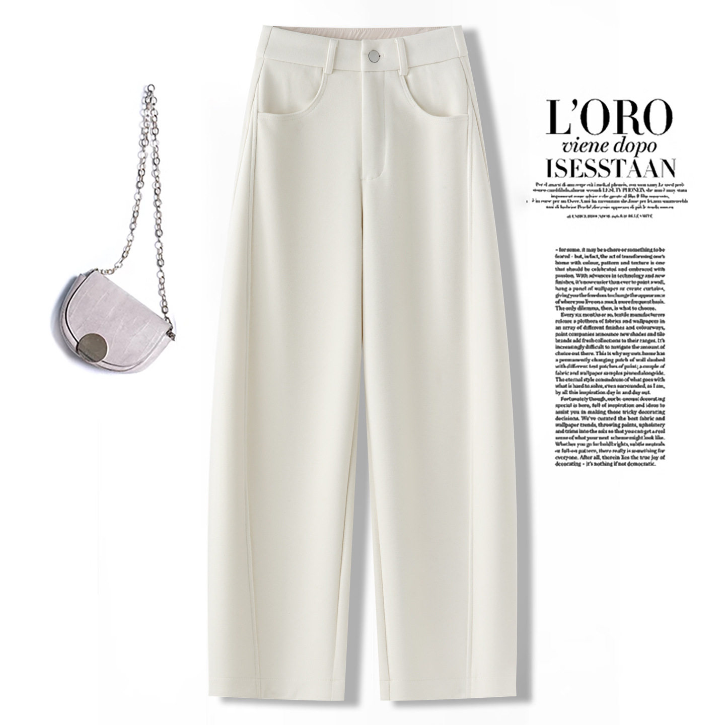 加绒加厚羊毛弯刀阔腿休闲裤女秋冬小个子高腰宽松窄版毛呢直筒裤