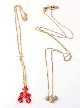 欧美饰品精美个性红色虾项链简约气质水晶宝石毛衣链女特价