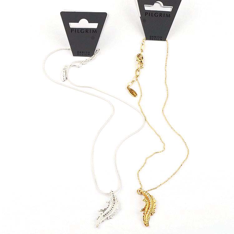 PG简约气质水晶宝石羽毛长款项链PILGRIM百搭个性树叶毛衣链女女