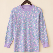 女士大码 纯棉圆领春秋衣宽松弹力加肥线衣中老年人印花保暖棉毛衫