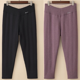 秋冬大码女士羊毛百分百保暖裤高腰宽松薄款发热打底薄棉裤加绒裤