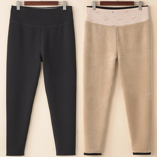 高腰外穿人棉加绒宽松棉裤 胖mm一体绒打底裤 女士加厚保暖裤 大码