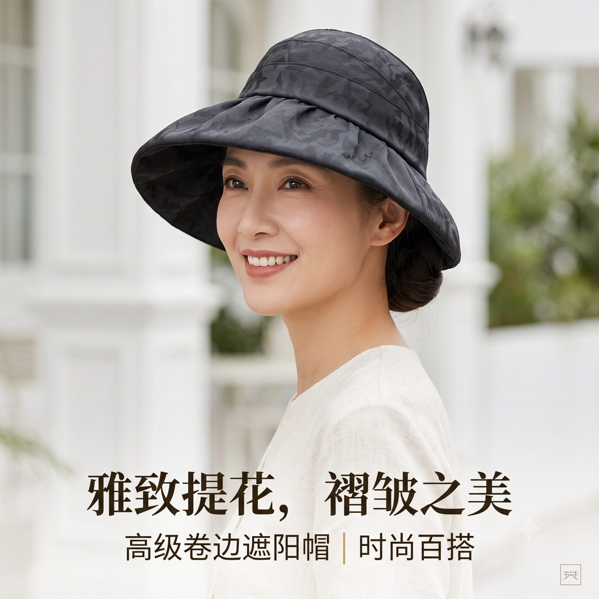 真丝香云纱中老年夏季防晒帽