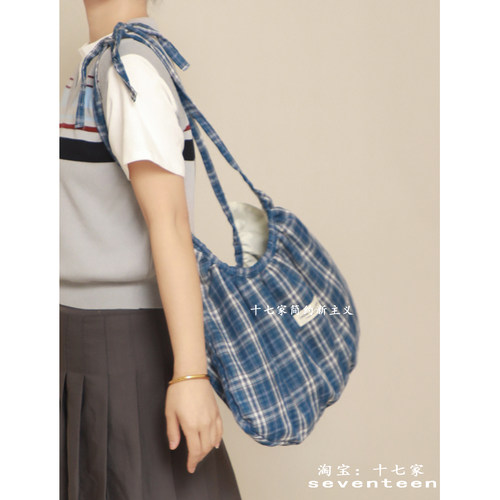 遇见若兮慵懒甜美格纹三用包女