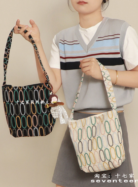 十七家日系小hobo重工刺绣帆布包2026春新款迷你腋下包手拎便当包